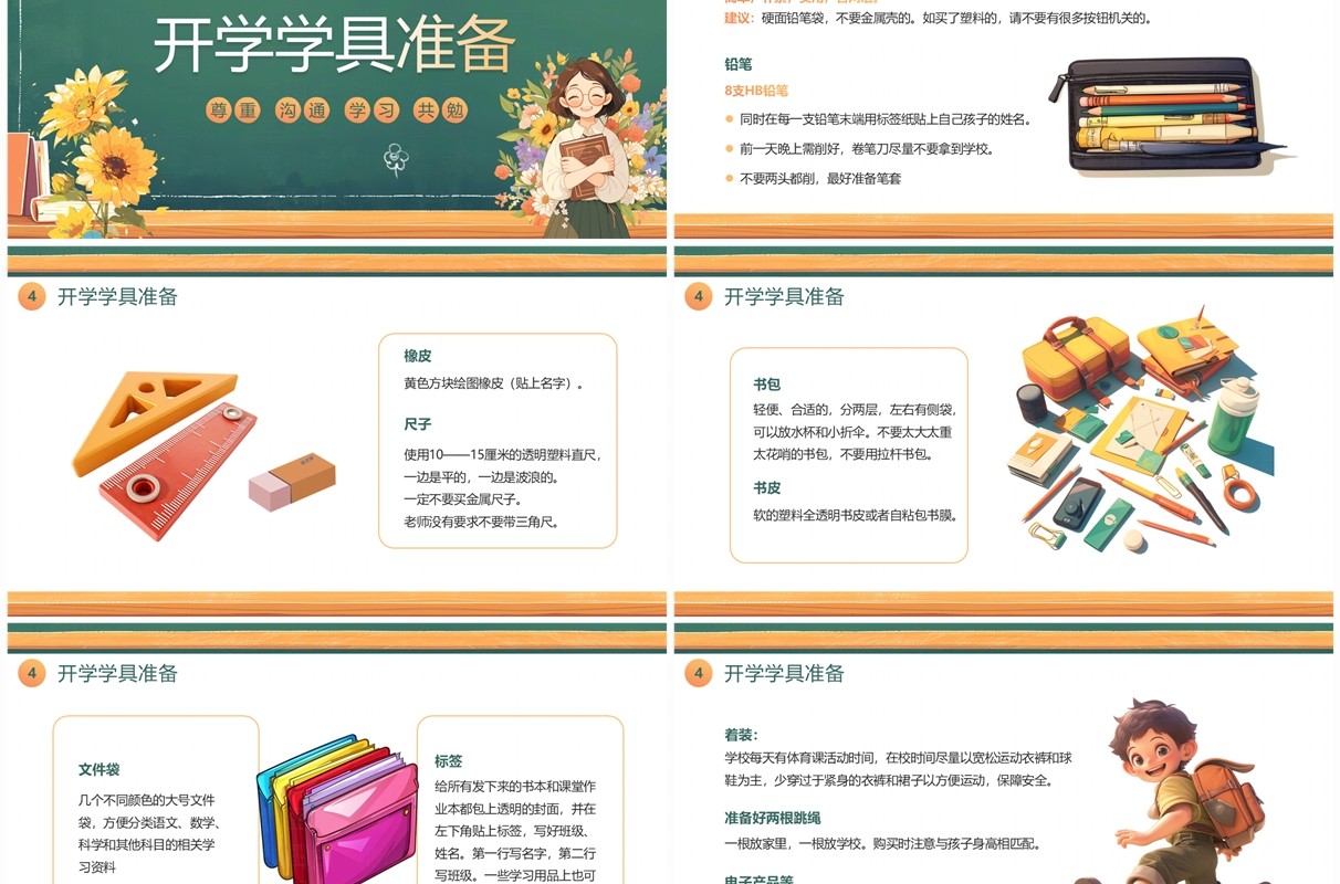 绿色黑板风一年级新生家长会PPT模板