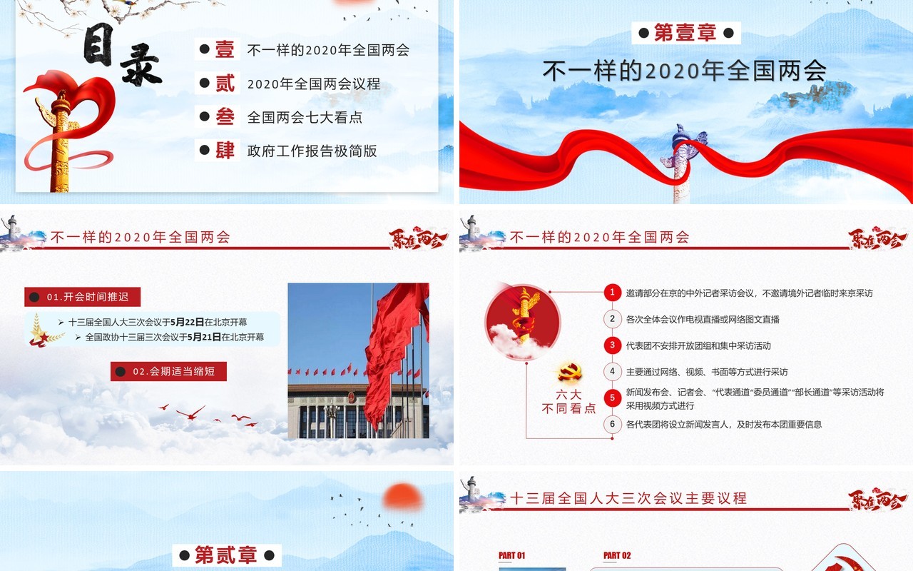 2020全国两会议程政府工作报告党建PPT模板