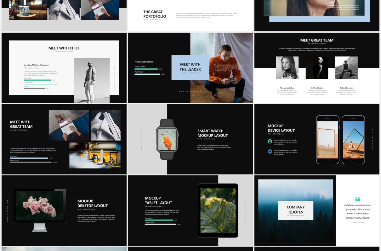 深色商务公司简介业务介绍PPT模板Colaris-Minimal Business Profile Powerpoint