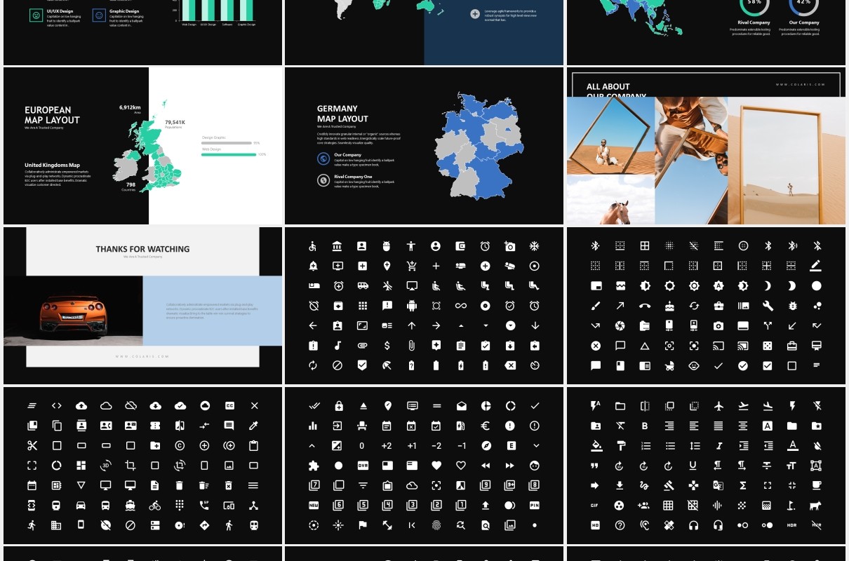 深色商务公司简介业务介绍PPT模板Colaris-Minimal Business Profile Powerpoint