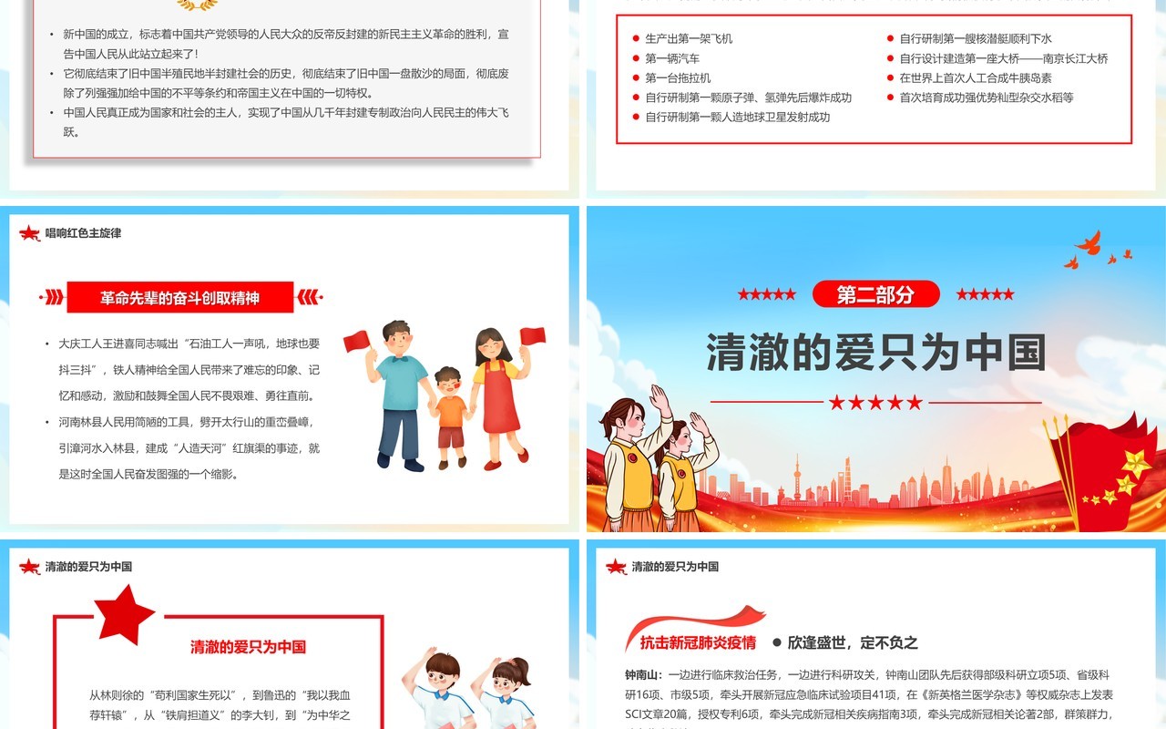 蓝色卡通风不忘初心我心向党PPT模板