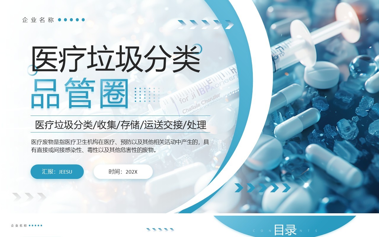 绿色简约风医疗垃圾分类品管圈PPT模板
