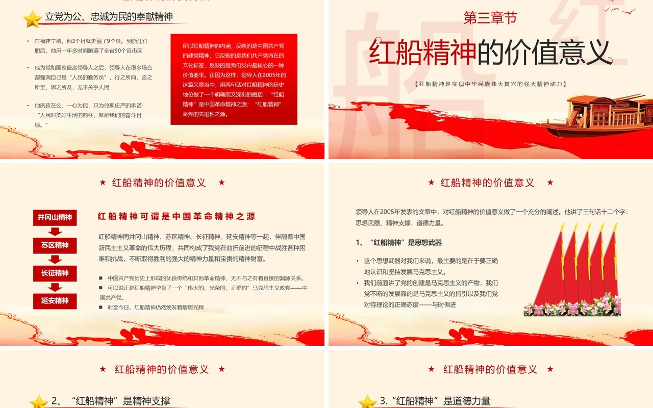 红色党政风赓续红船精神党课学习PPT模板