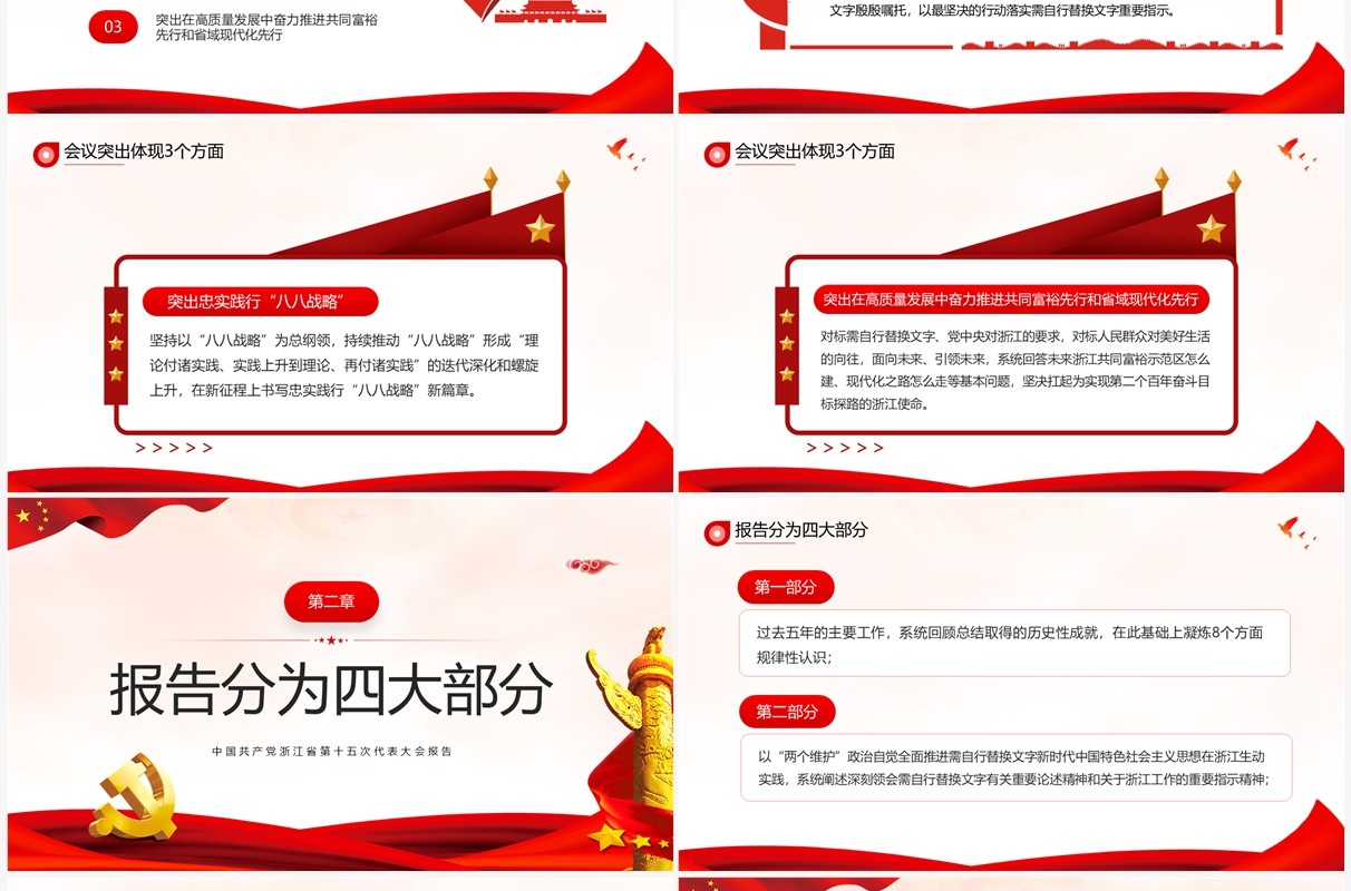 红色党政浙江省第十五次代表大会报告PPT模板