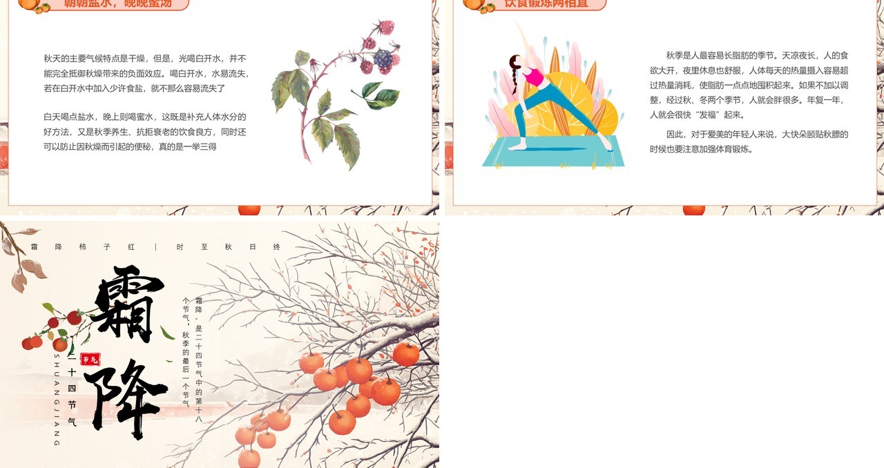 黄色淡雅中国风二十四节气之霜降PPT模板