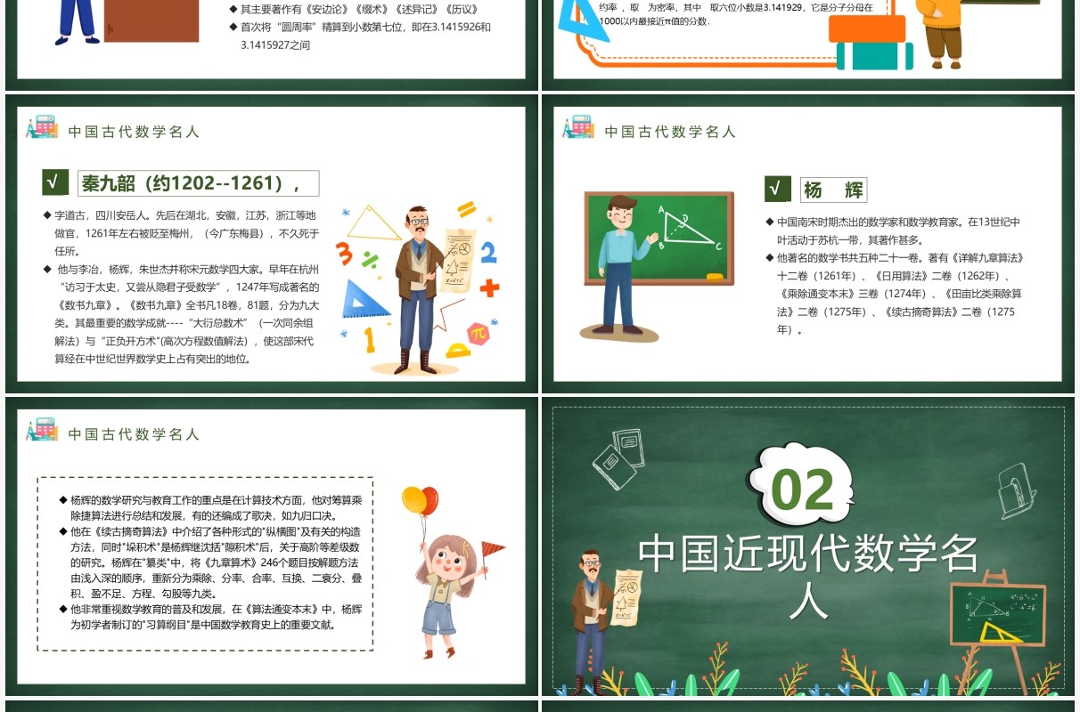 绿色卡通数学名人介绍PPT模板