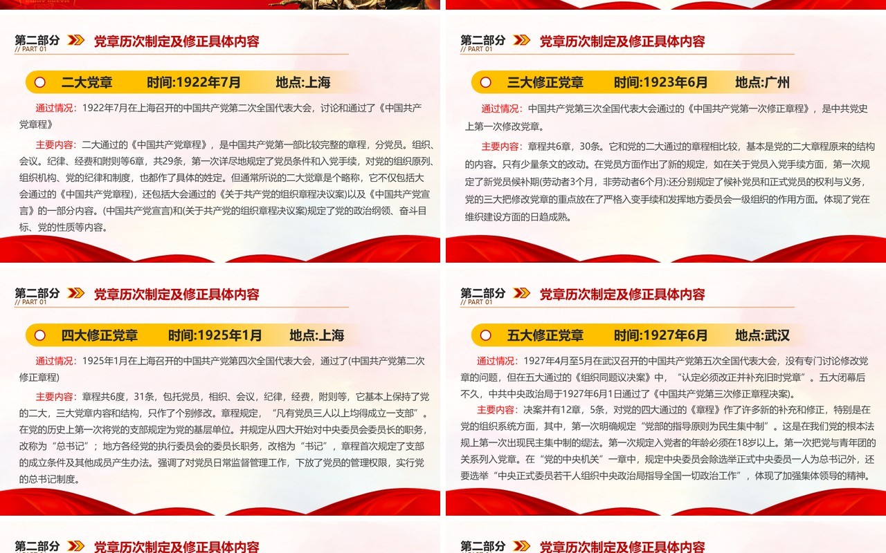 红色党政风中国共产党章程介绍PPT模板