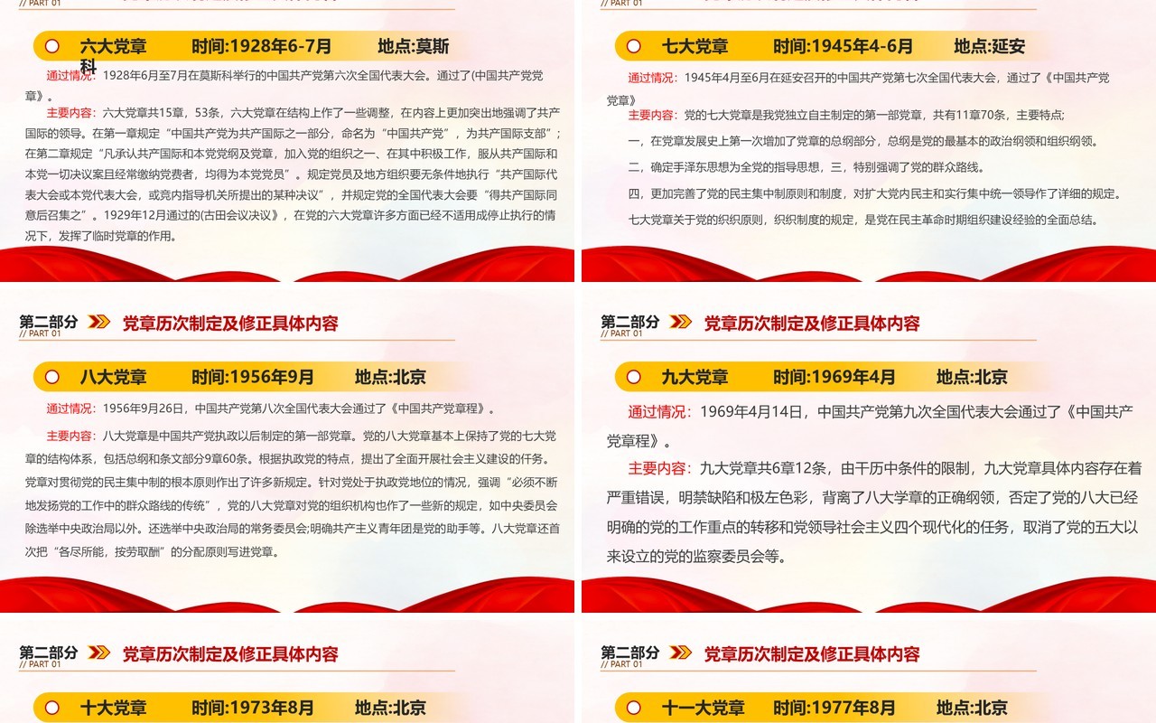 红色党政风中国共产党章程介绍PPT模板