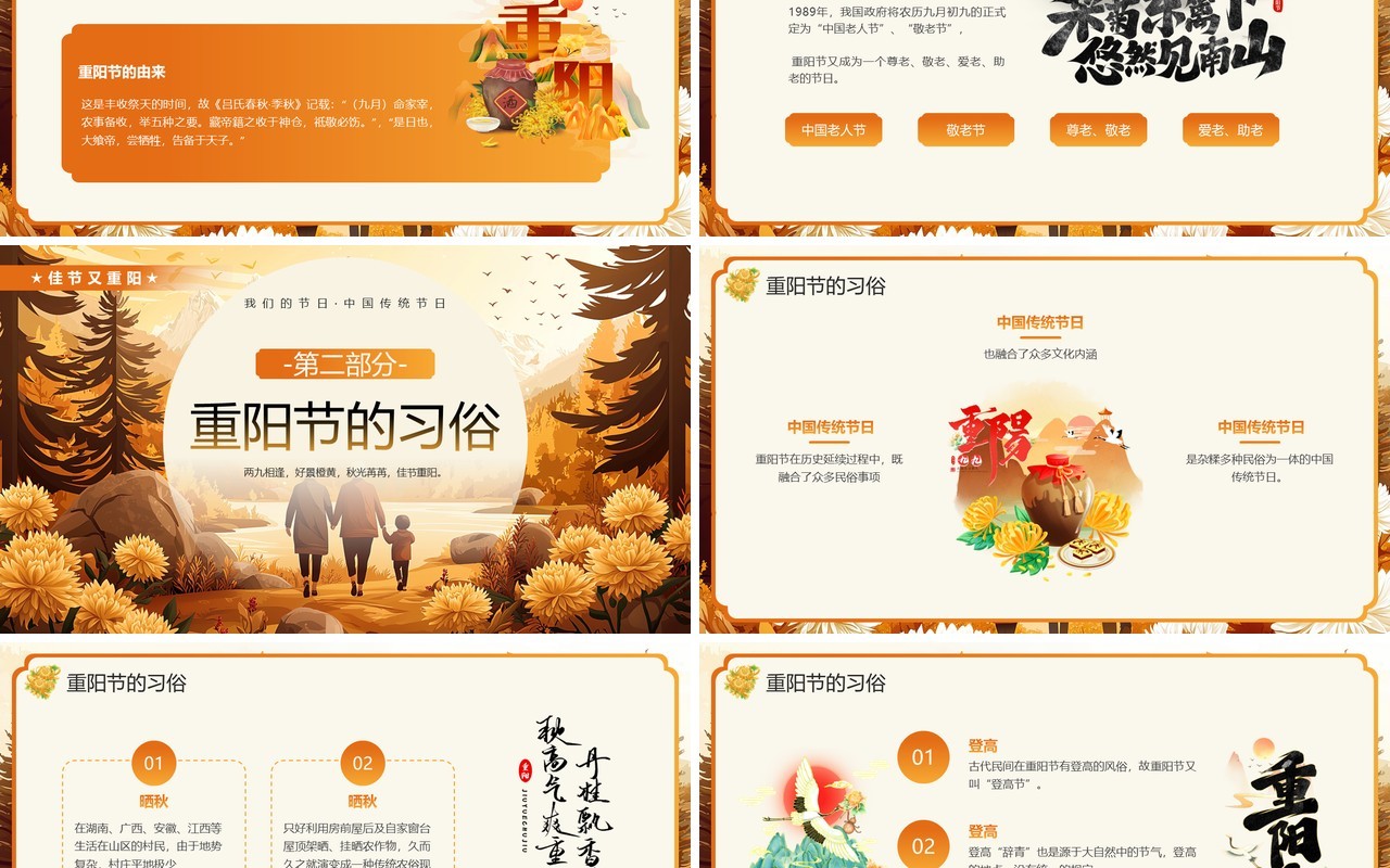 橙色插画风传统节日之重阳节PPT模板
