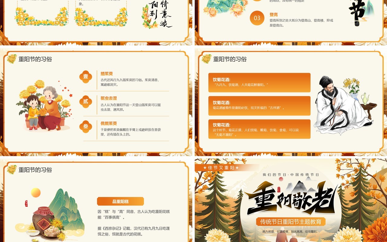 橙色插画风传统节日之重阳节PPT模板