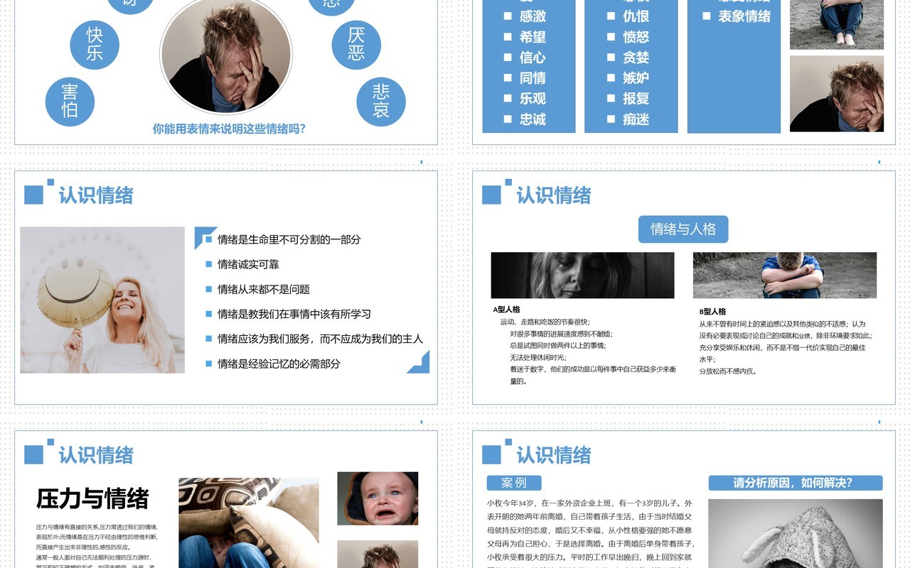 简约蓝色企业员工管理心态培训自我情绪管理PPT模板