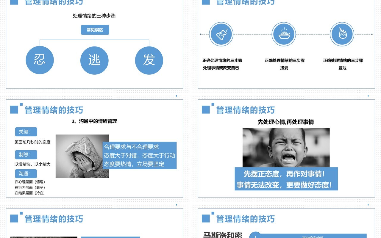 简约蓝色企业员工管理心态培训自我情绪管理PPT模板