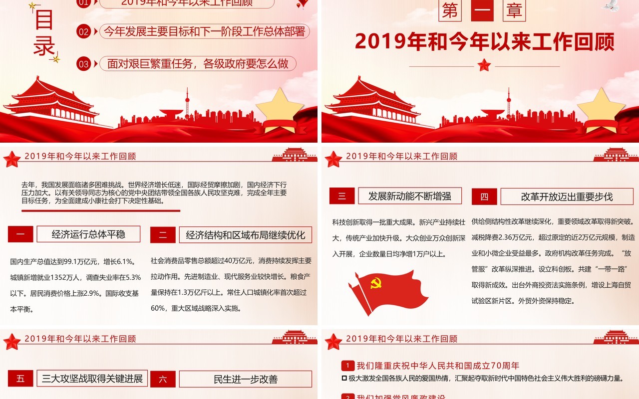 聚焦两会2020年政府工作报告解读学习党建PPT模板