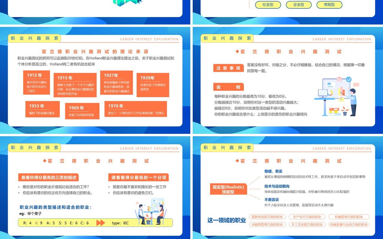蓝色插画风自我认知与职业探索PPT模板