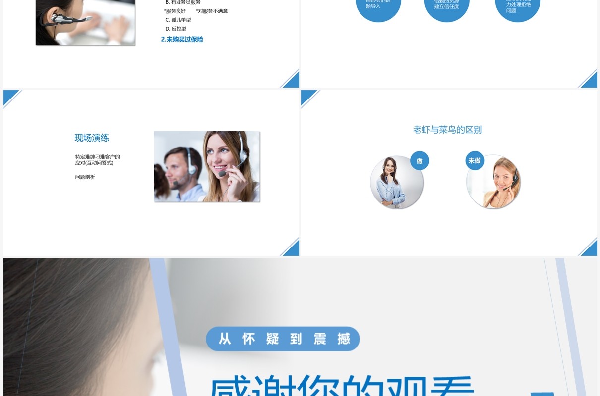 蓝色简约保险电话销售技巧的威力培训PPT模板