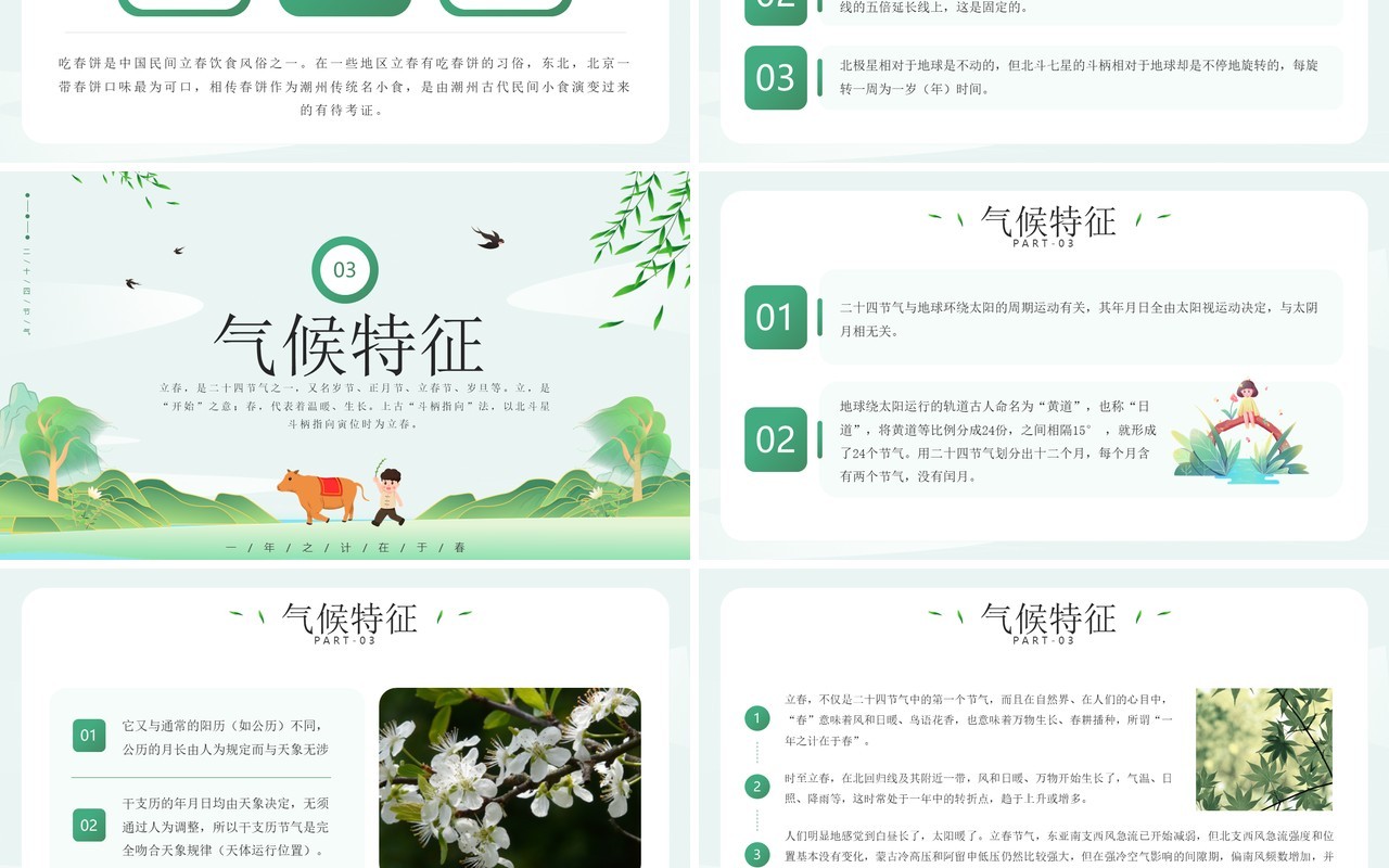 绿色清新插画风二十四节气之立春PPT模板
