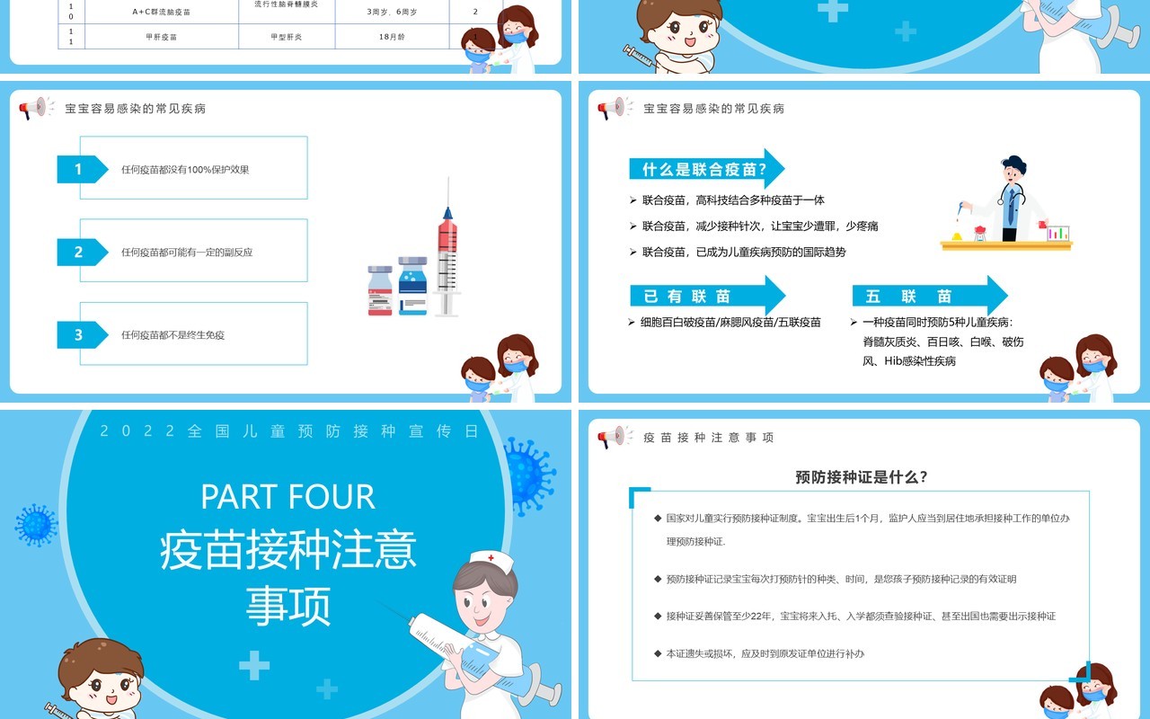 蓝色卡通风儿童疫苗接种知识PPT模板