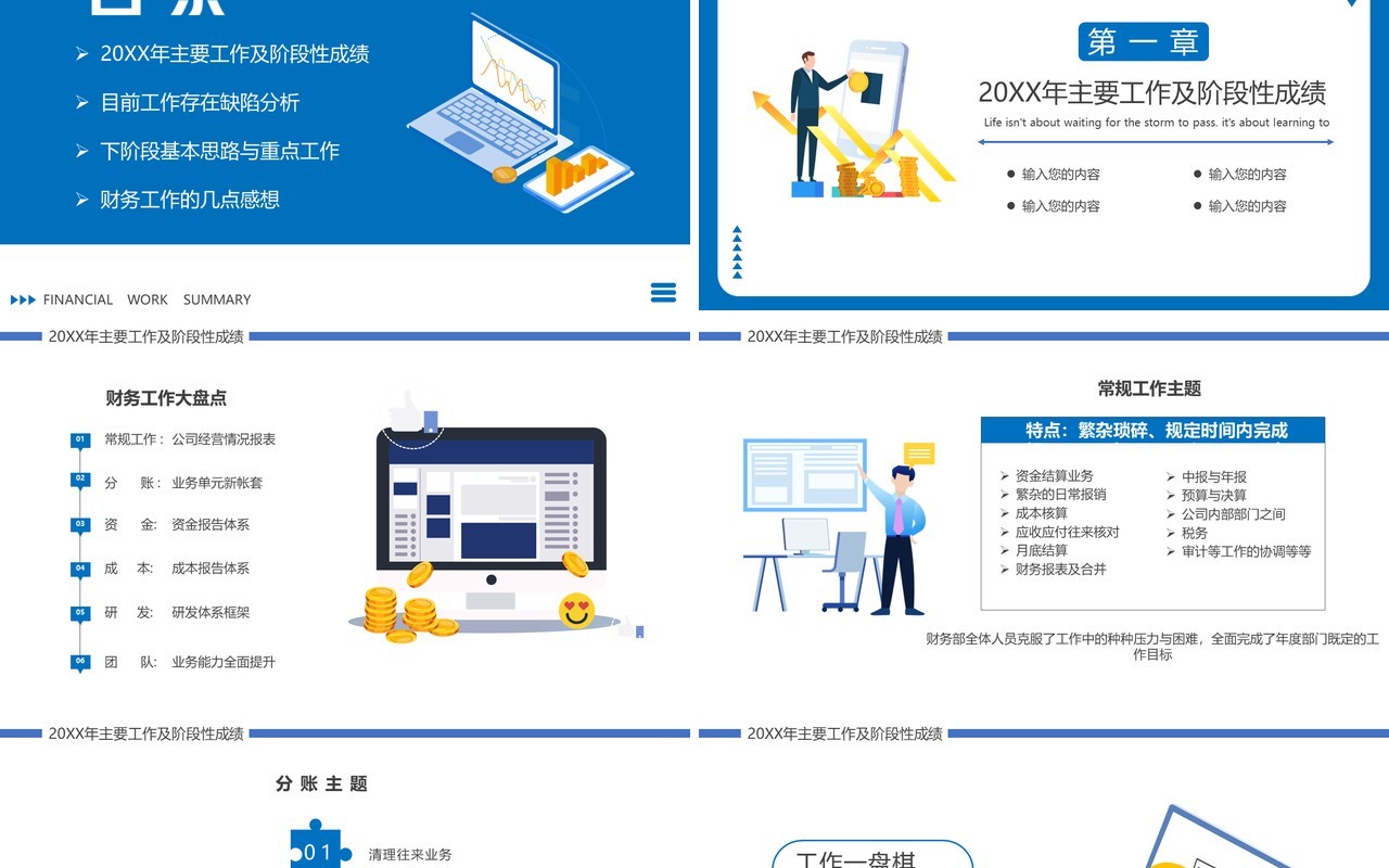 蓝色简约风财务部工作总结汇报计划报告PPT模板