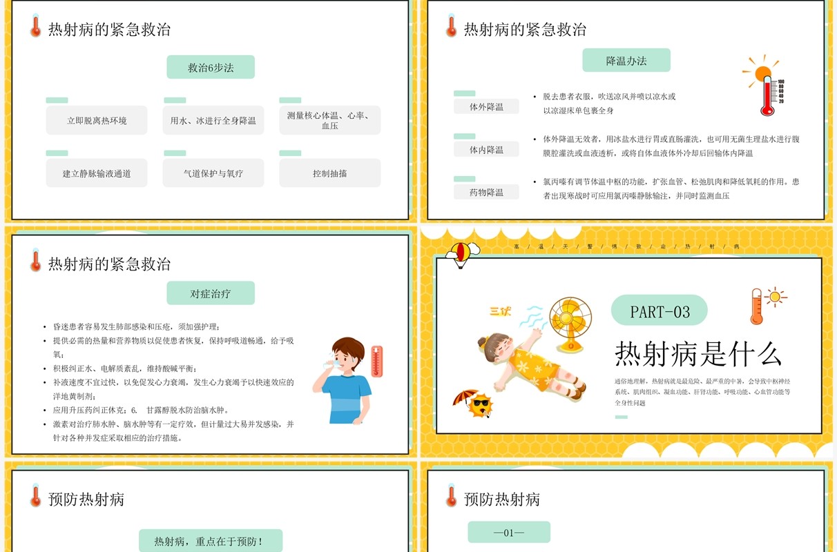 黄色卡通风热射病科普宣传PPT模板