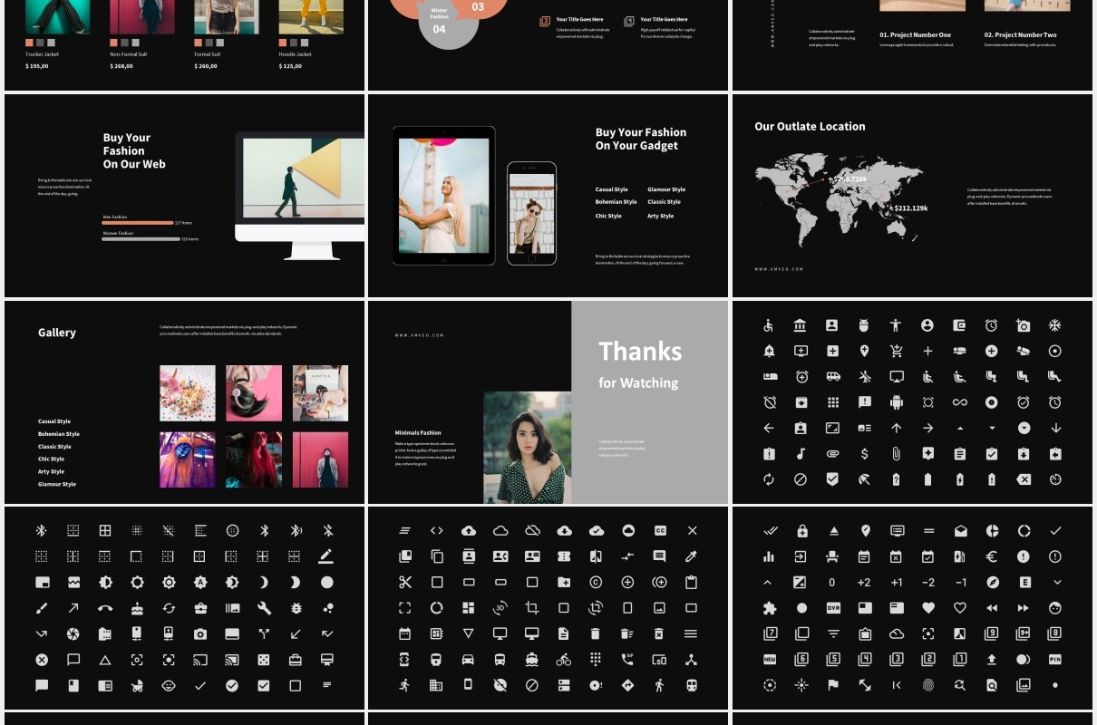 黑色时尚商务宣传介绍PPT模板Amveo-Fashion Business Powerpoint