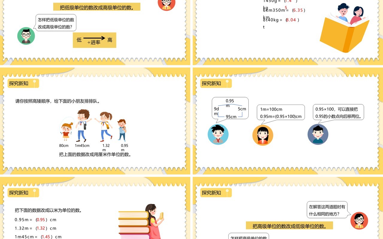 部编版四年级数学下册小数与单位换算课件PPT模板