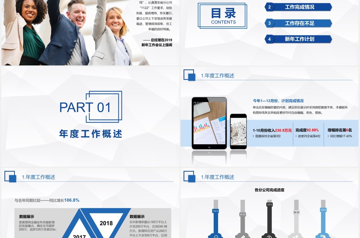 奋斗吧简约蓝色公司市场部销售工作总结述职报告PPT模板
