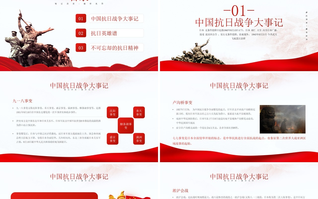 红色简约风日本无条件投降介绍PPT模板