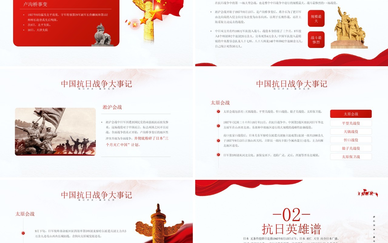 红色简约风日本无条件投降介绍PPT模板