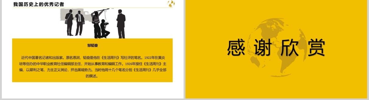 黄色中国记者节工作汇报PPT模板