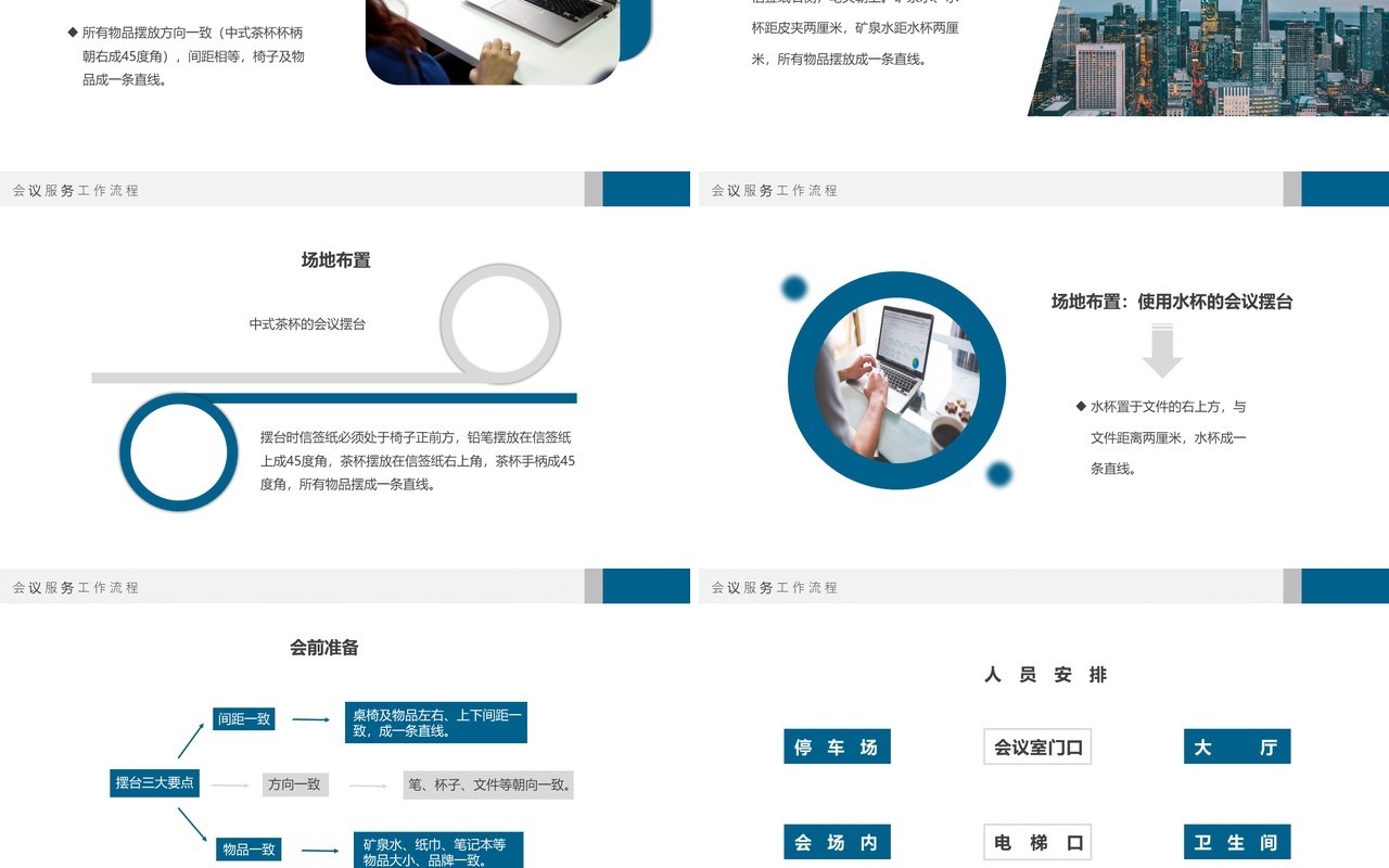 蓝色商务风企业会议服务流程PPT模板
