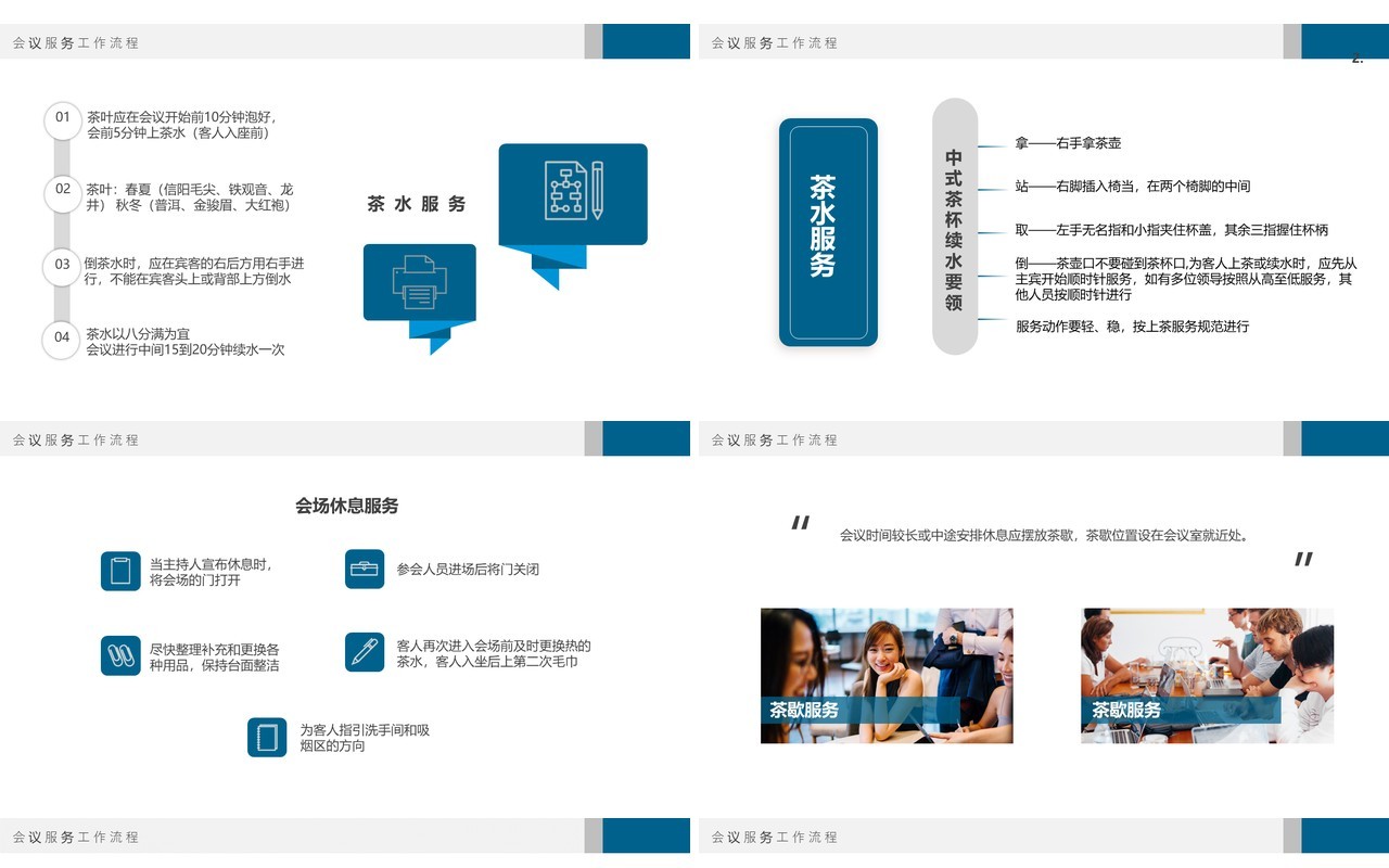 蓝色商务风企业会议服务流程PPT模板