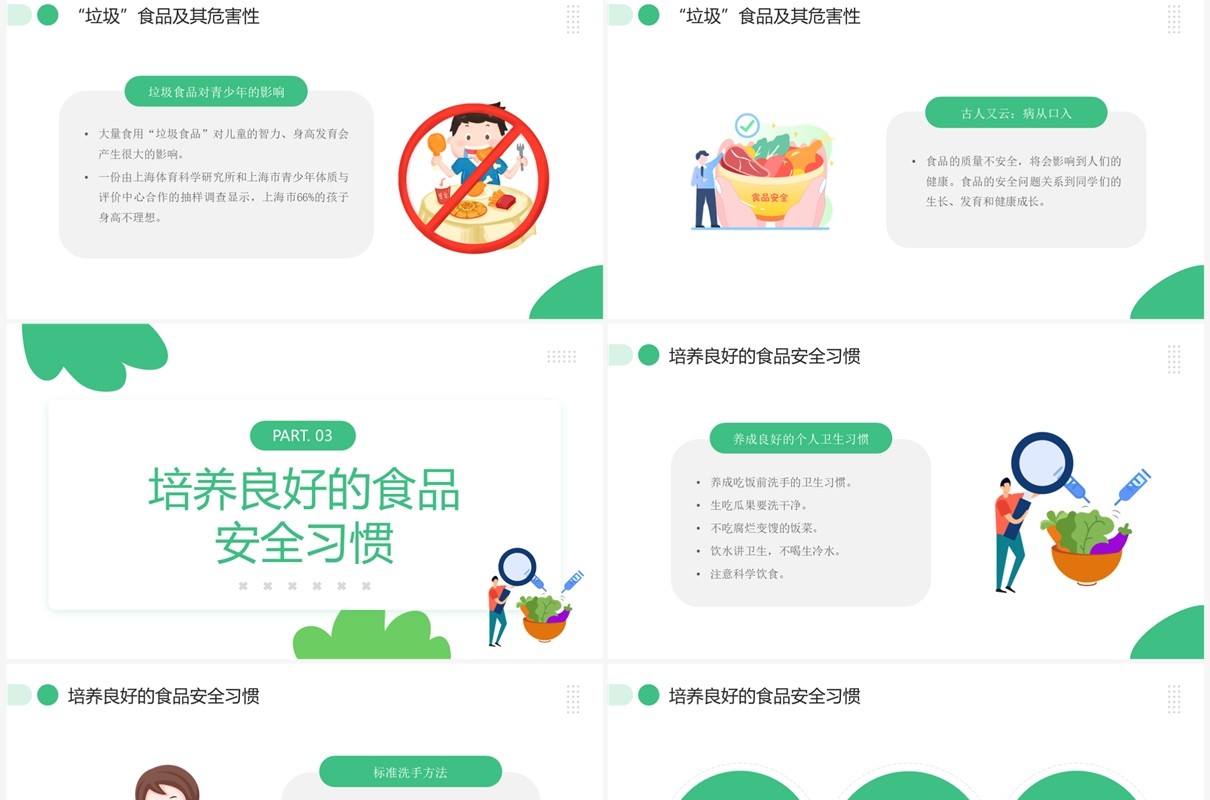 绿色小清新食品安全教育课件PPT模板