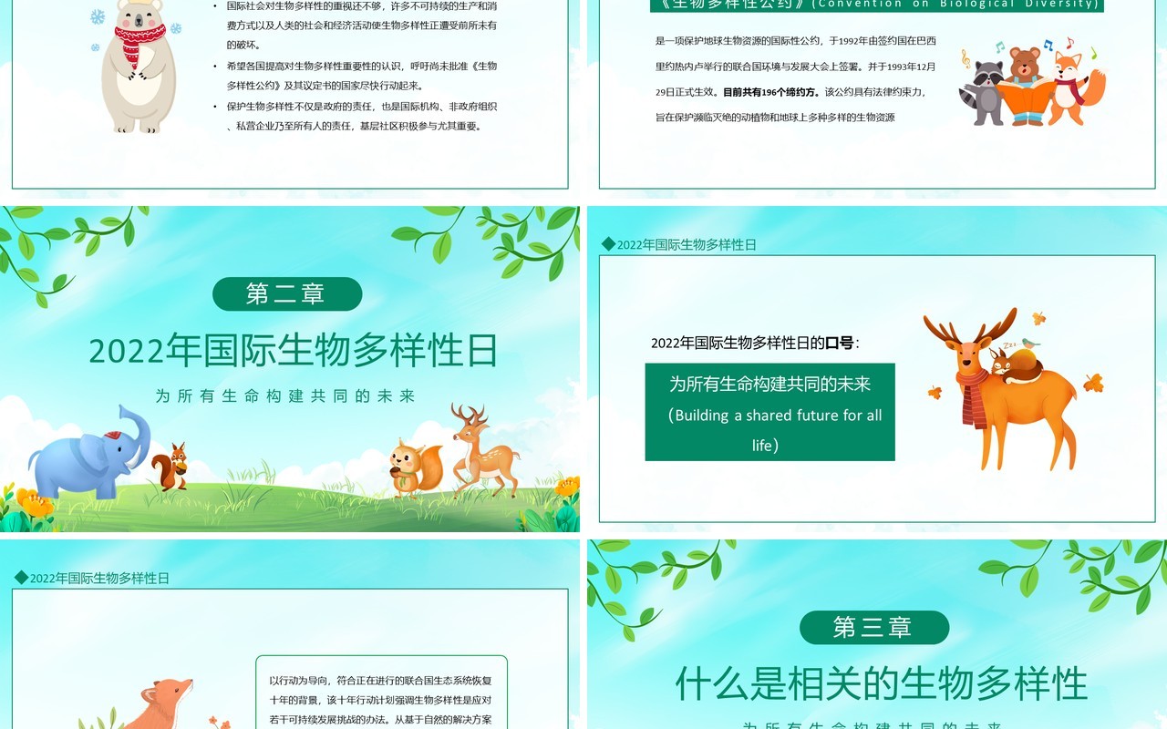 国际生物多样性日公共教育增强民众生态意识动态PPT模板