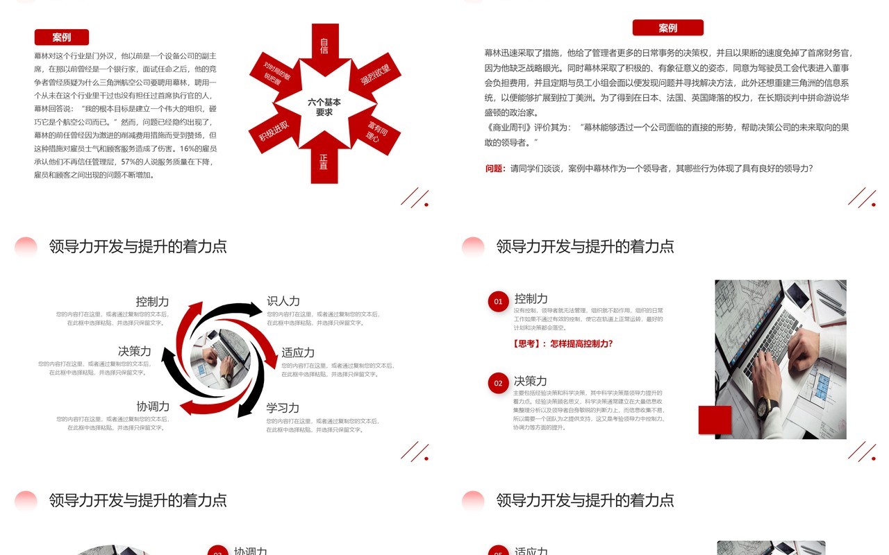 红色商务风领导力开发企业培训PPT模板