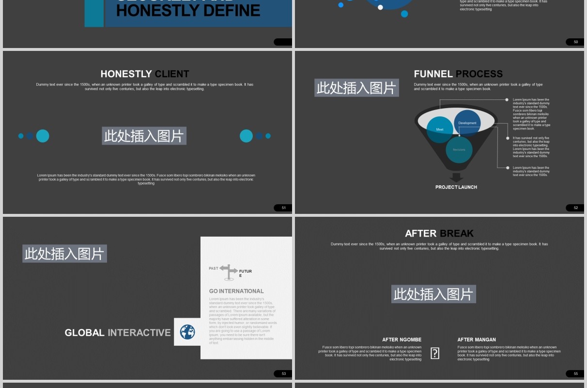 深色公司项目宣传介绍可视化图表PPT图片排版设计模板Bentoro Powerpoint