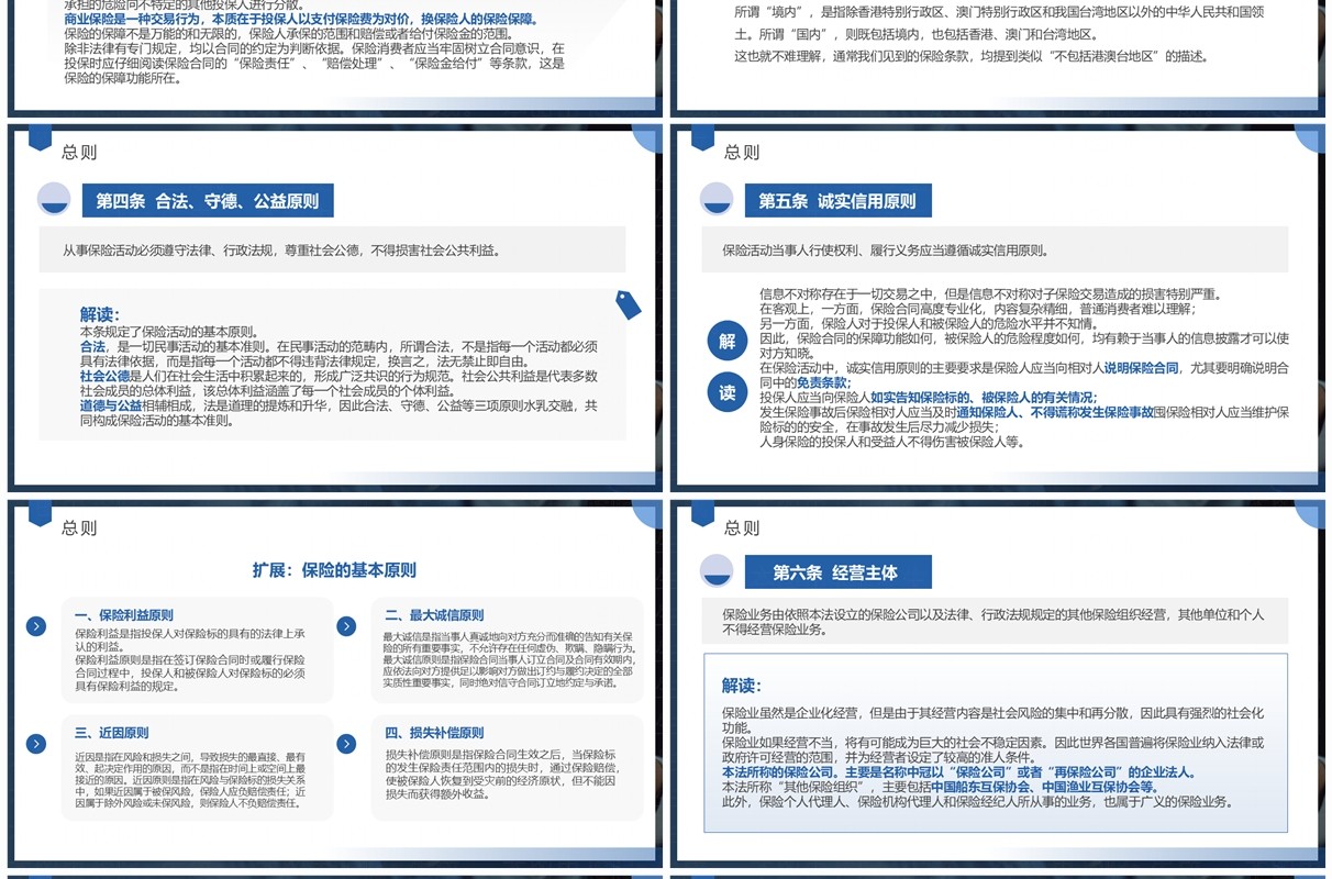 蓝色简约风中华人民共和国保险法解读PPT模板