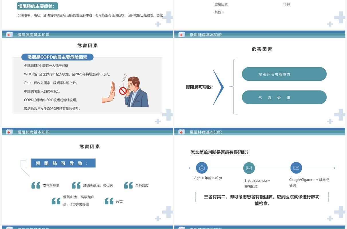 蓝色简约风慢阻肺病健康宣传PPT模板