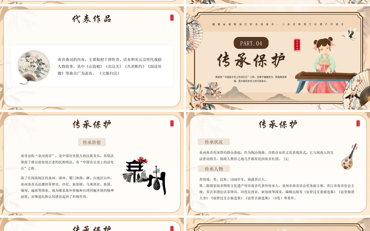 黄色中国风非遗系列之南音PPT模板