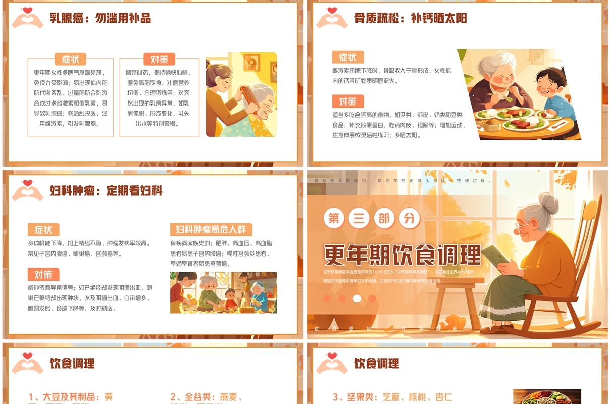 橙色插画风世界更年期关怀日介绍PPT模板