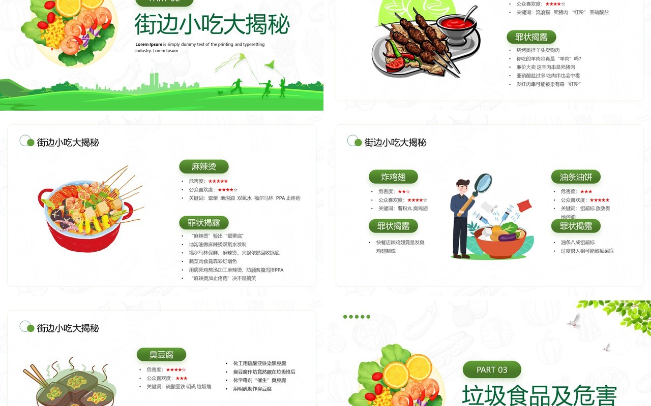 绿色卡通风食品安全主题班会PPT模板
