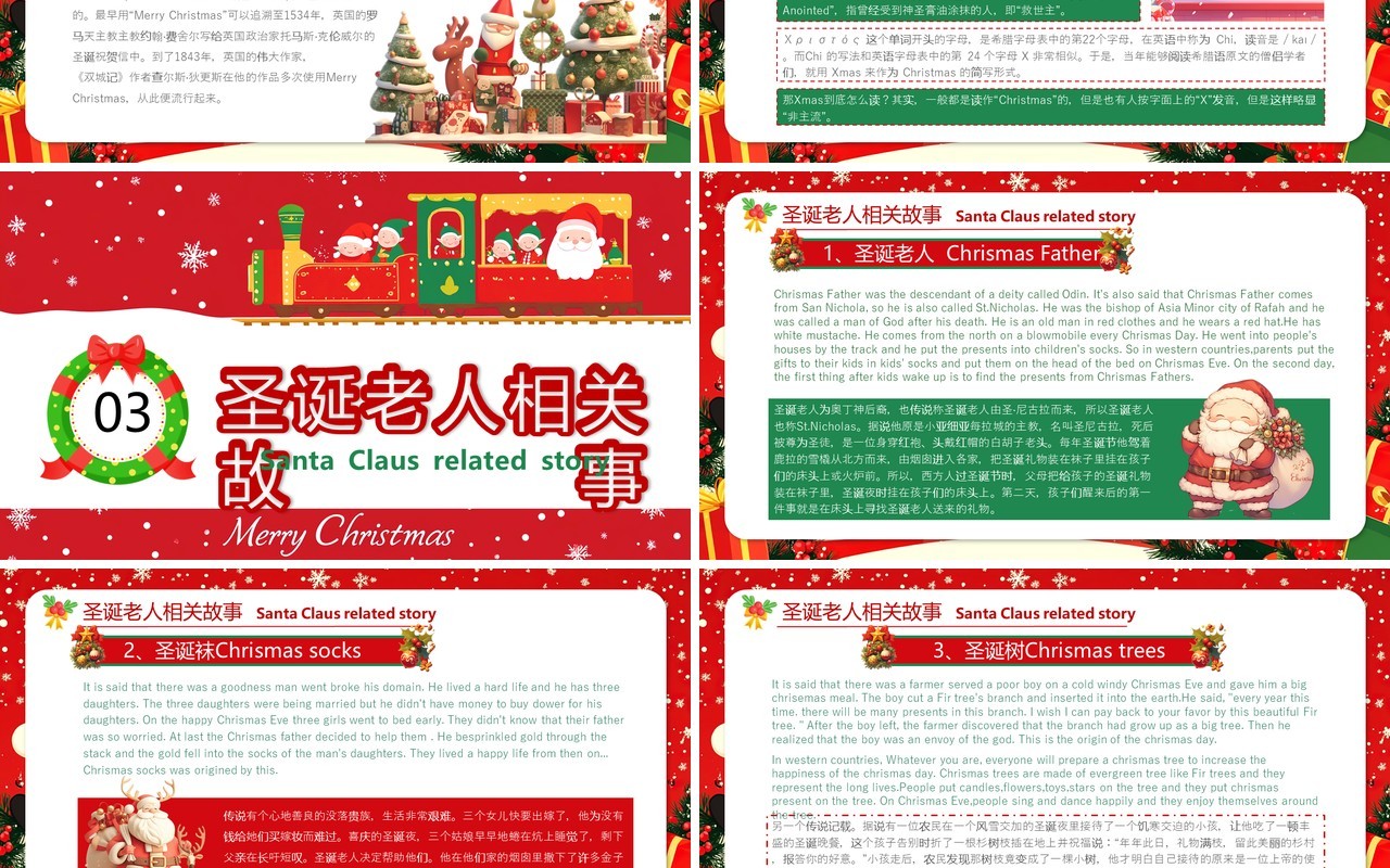 红色卡通风圣诞节英文介绍PPT模板