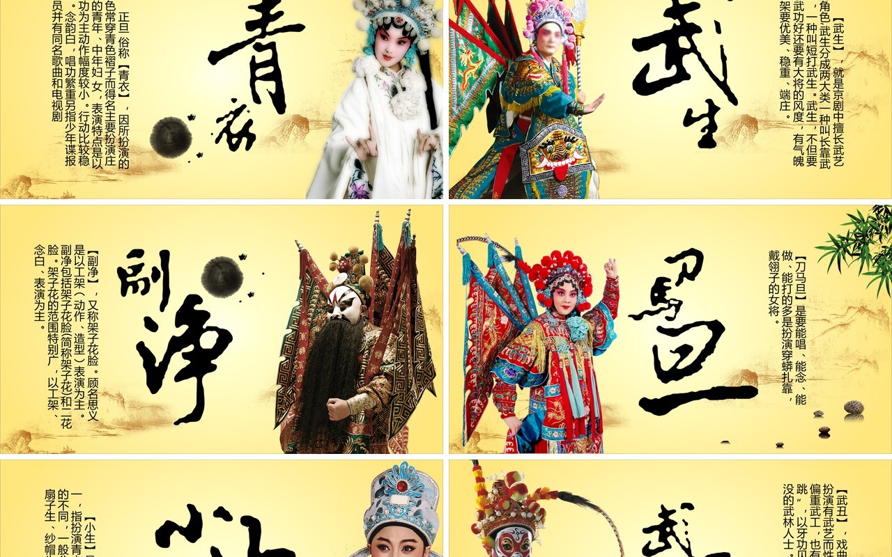 淡黄色中国风文化艺术国粹京剧戏曲演绎宣传PPT模板