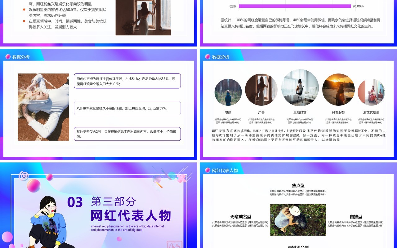 紫色互联网电商大数据时代网红经济现象分析培训PPT模板