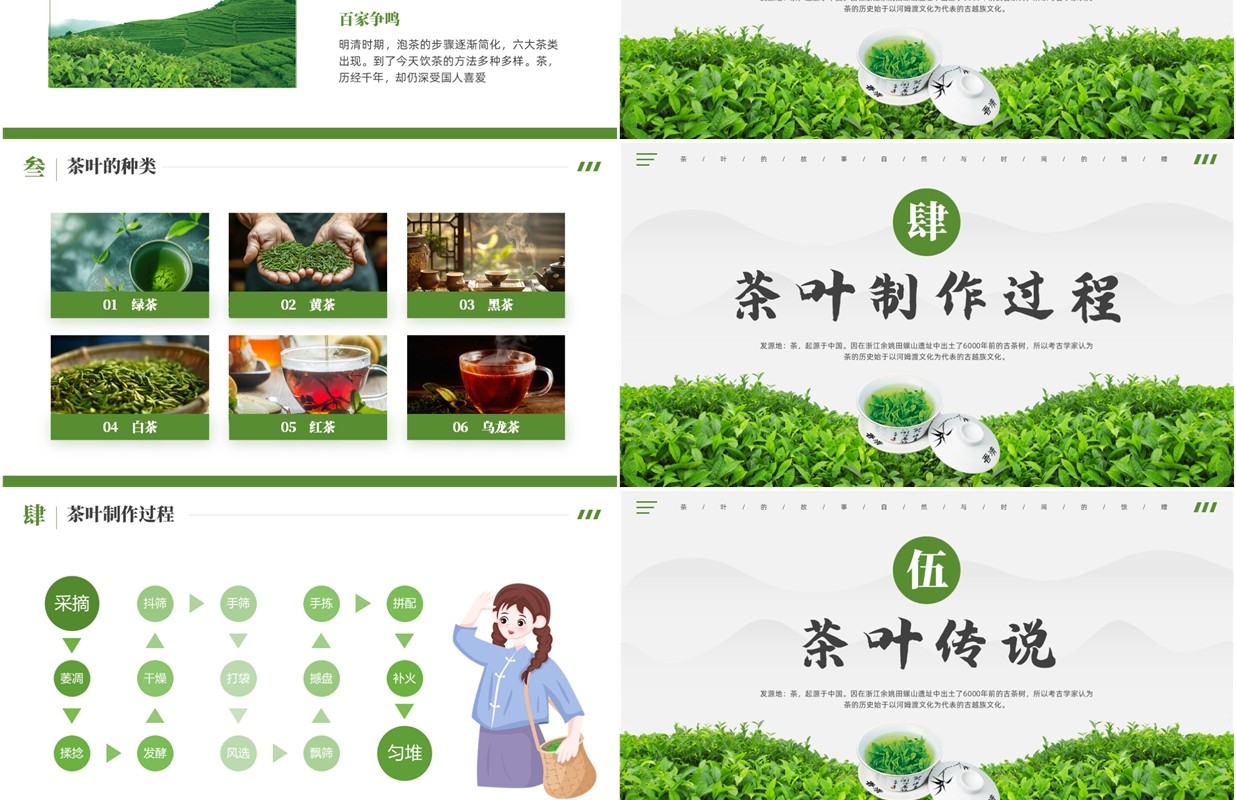 绿色清新风中国传统茶文化介绍PPT模版