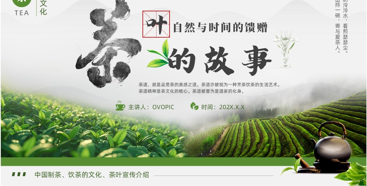 绿色清新风中国传统茶文化介绍PPT模版