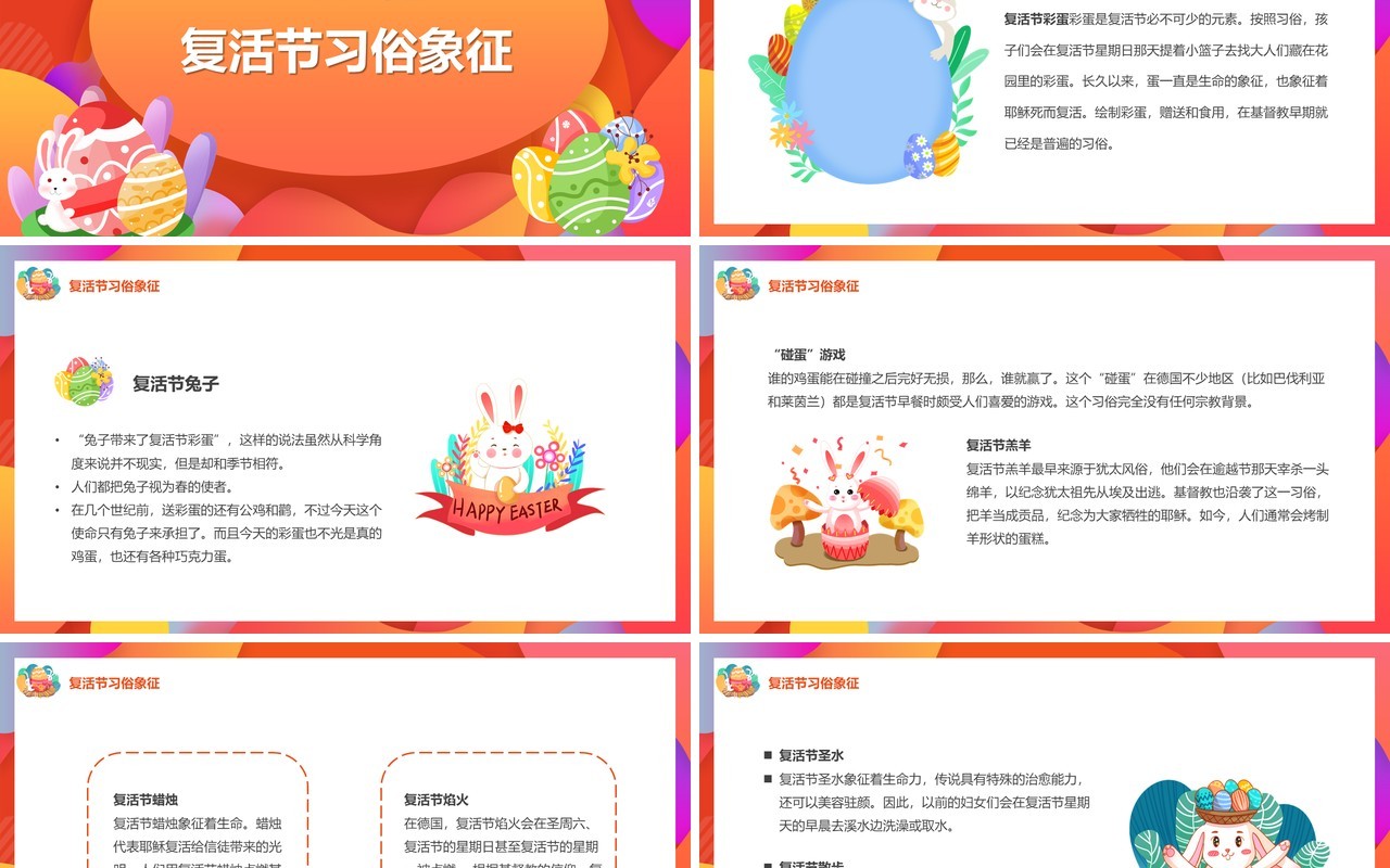 红色卡通风复活节节日汇报PPT模板