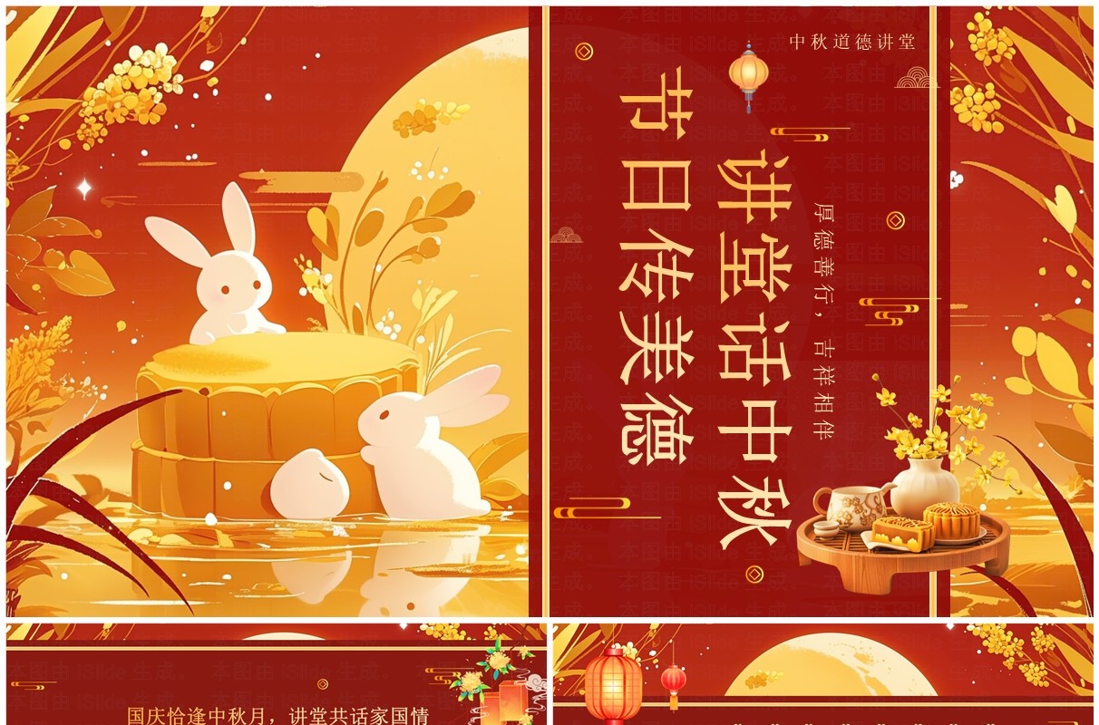 红色中国风传统节日中秋道德讲堂PPT模板