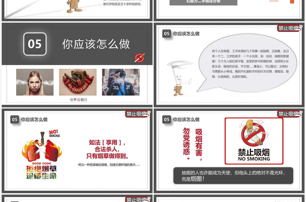 简约风世界无烟日宣传教育PPT模板