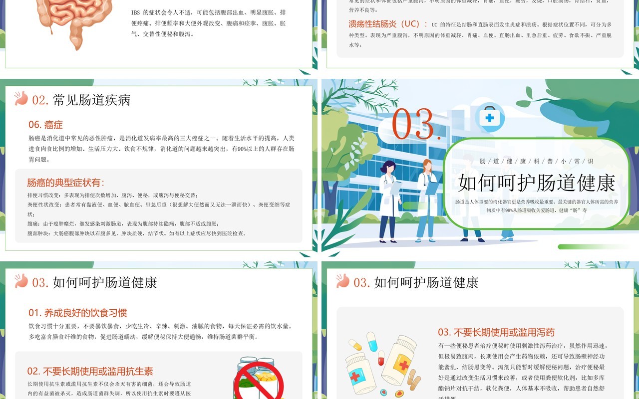 绿色插画风世界肠道健康日PPT模板