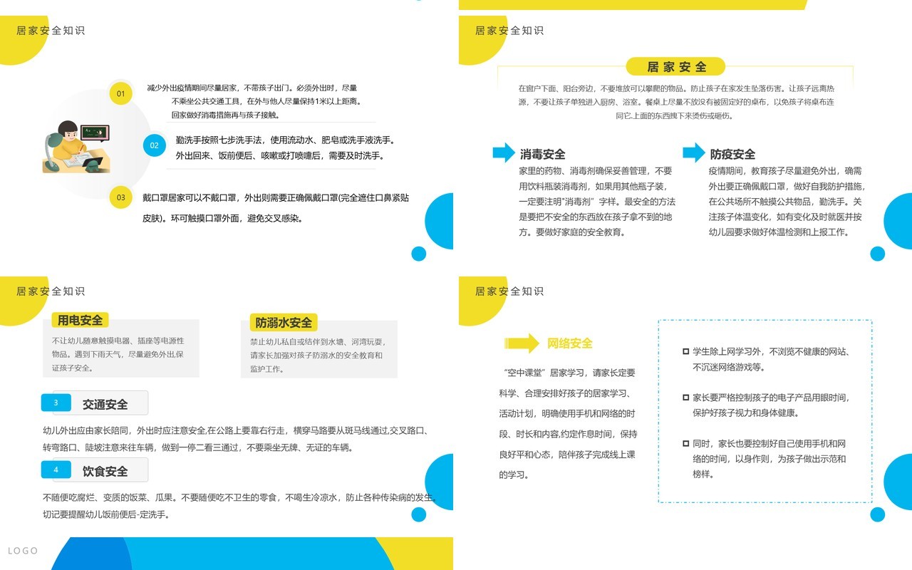 黄蓝卡通风线上学习分享指南PPT模板